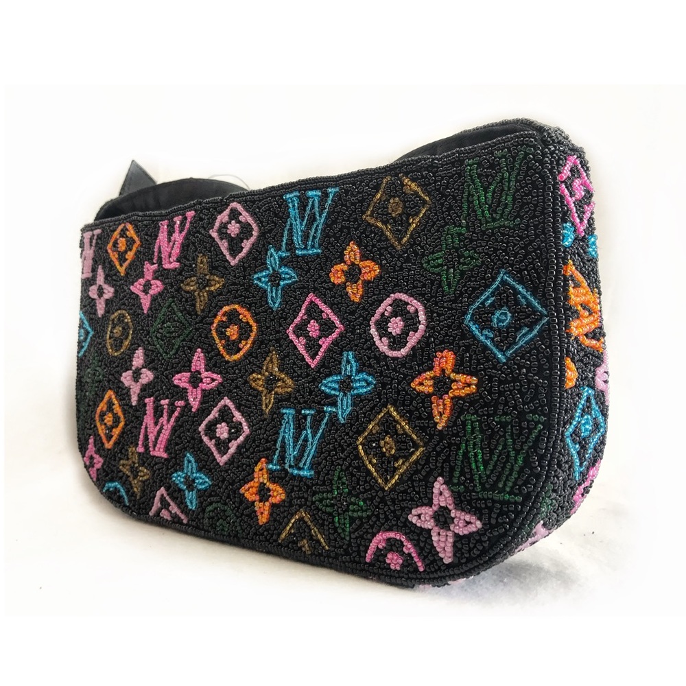 Sold Hand Beaded Black Multi Color Shoulder Bag - Picture 4 of 8